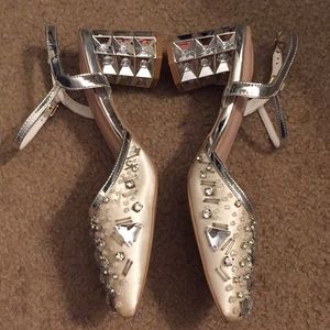 Silver rhinestone block heels